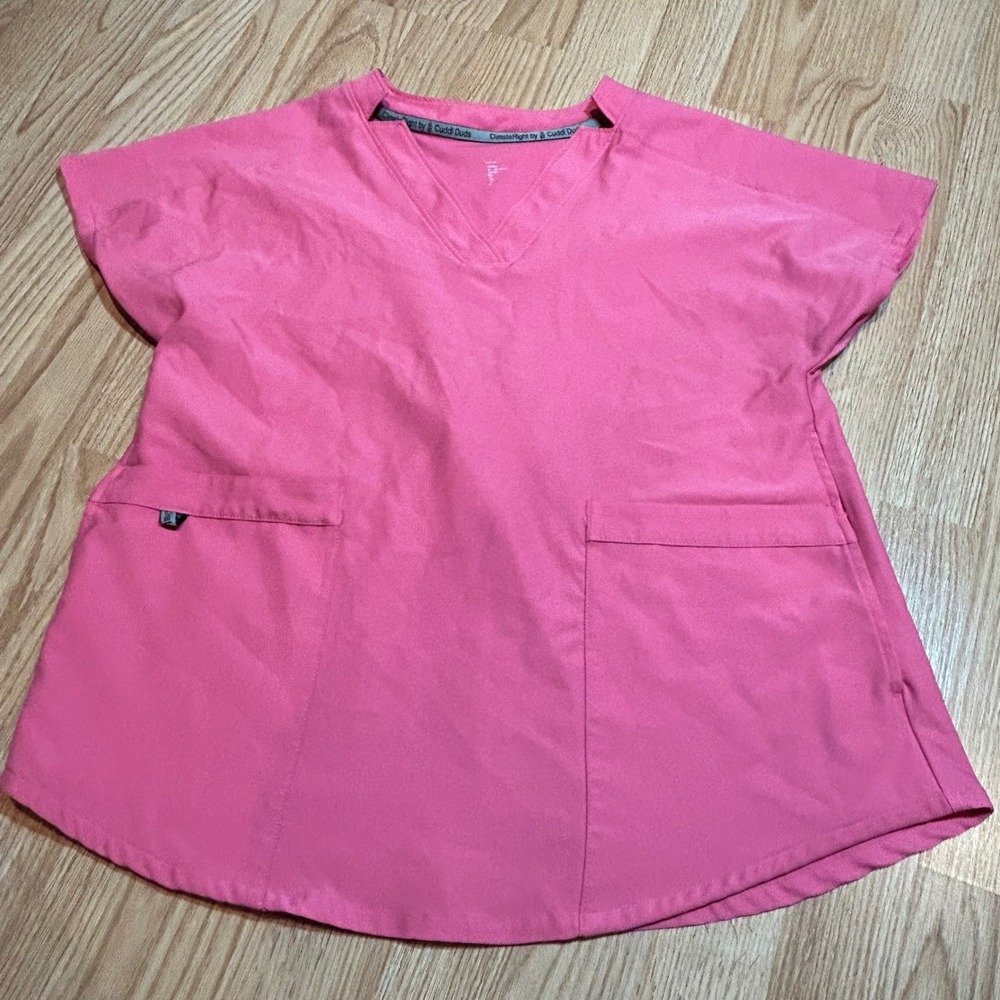 Cuddl‎ Duds ClimateRight Pink Scrub Top V Neck Short Sleeve Medical